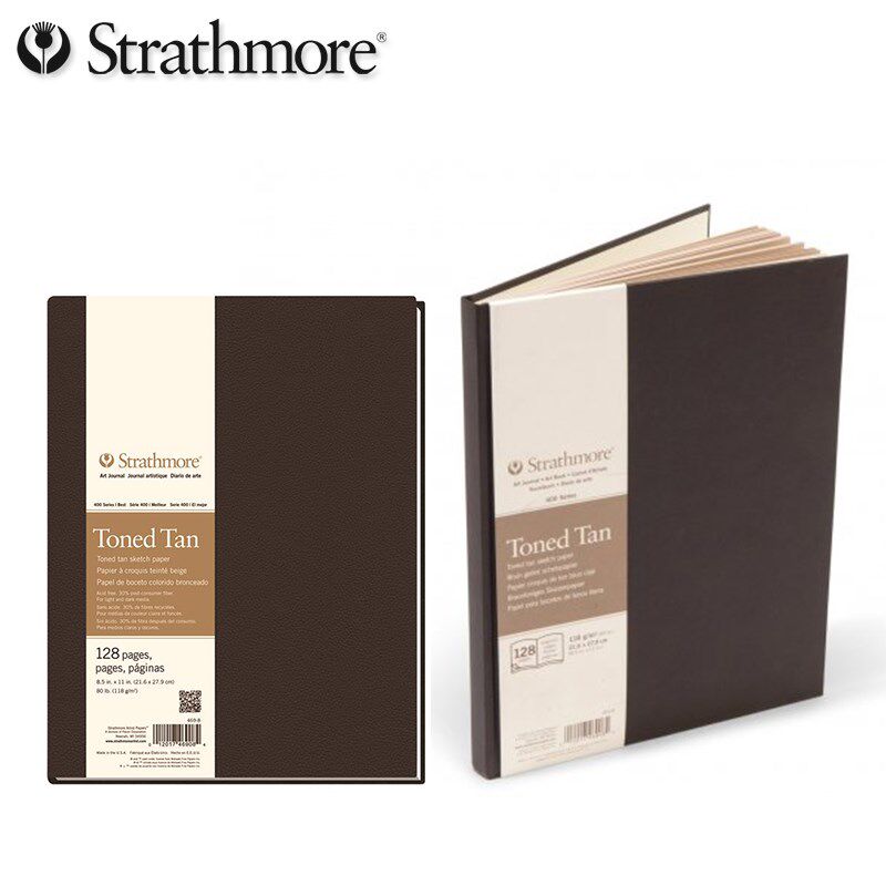 美国Strathmore丝蒂摩暖棕冷灰彩铅画本400 P500硬皮素描本绘画本