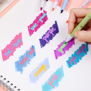双p头叠色荧光笔ins风学生手账笔记号笔_GW 下单立减50
