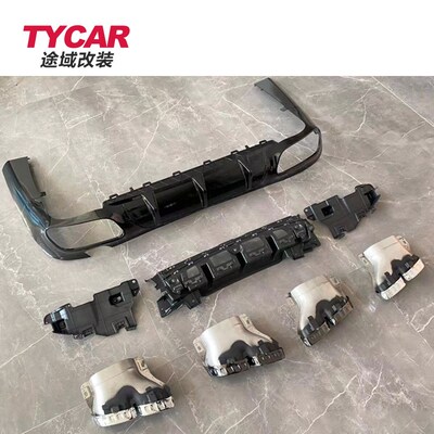 适用于奔驰CLS后唇mW257改装CLS63AMG款亮黑后唇四出尾喉包围套件