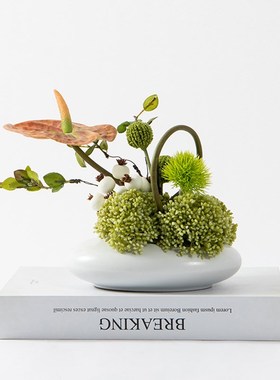 新中式现代创意仿真盆栽植物摆件样板间酒店书房客W厅玄关桌面摆