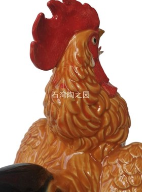 石湾陶瓷家居装饰摆件客厅桌x面纯手工动物中式十二生肖鸡竹报平