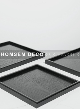 现代家居软装饰品l桌面收纳木质托盘样板房间餐桌电视柜水果盘摆