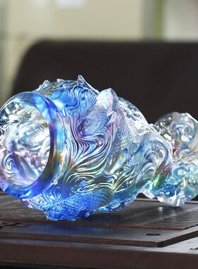 琉璃鸿运平安花瓶家o用轻奢插花摆件居家办公摆放软装高档工艺品