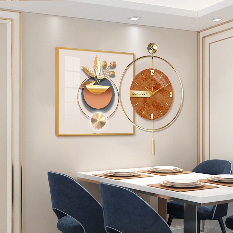 现代轻奢餐厅装饰画钟表挂钟u客厅挂墙时钟组合壁画2024新款高级