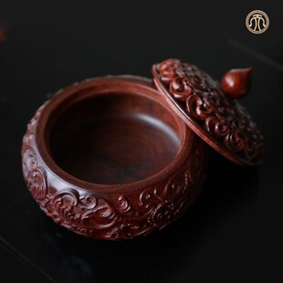 小叶紫檀西番莲香炉实木中式 古典圆形盘香炉送礼收藏W卧香香道用