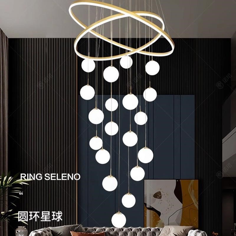 2024年新e款挑空客厅大吊灯挑高别墅覆式楼小loft公寓中空楼梯间