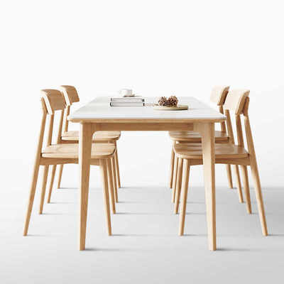 侘寂奶油风德利丰岩板实木餐桌北欧现代原木色家用小户型餐桌椅