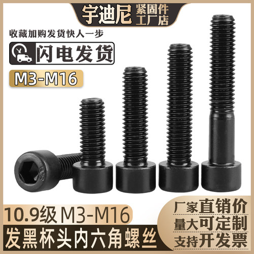 5M6M8M10厘GB70.1圆柱头8.8级内六角螺丝4杯头内六方螺栓螺钉黑色