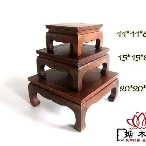红木木雕正方形鸡翅木弯脚底座实木石头花盆底座摆件炕几方台盆景