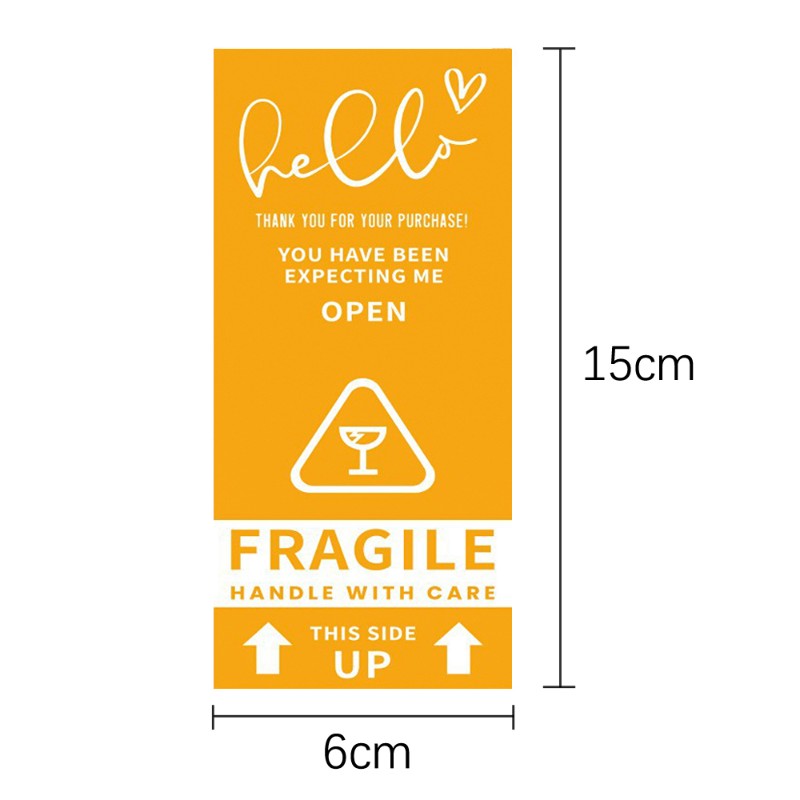50张/包红黄长方形易碎警告贴纸请小心轻放礼盒密封贴包装标签