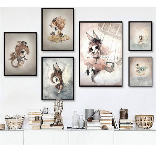 Sweet Home Decor Nordic Painting Wall Art Poster Rabbit Gir