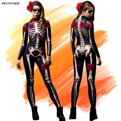 Party City Day of the Dead Catsuit Women's Halloween