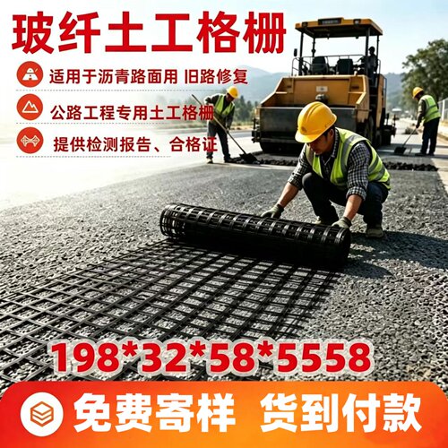 玻纤土工格栅玻璃纤维土工格栅沥青路面EGA50 80KN自粘式钢塑塑料