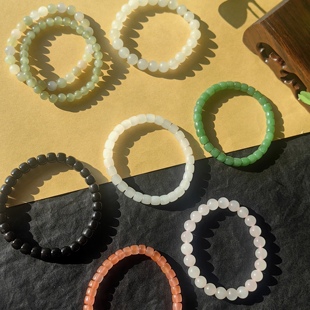 女士天然和田玉手串手链串珠碧玉藕粉湖水绿南红手镯素圈女款礼物