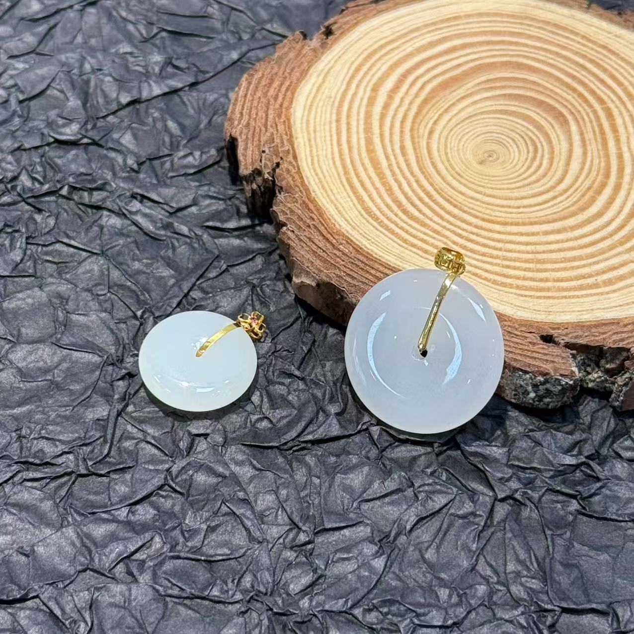 18k金镶玉天然和田玉平安扣羊脂玉白玉玉坠女吊坠玉坠银镶玉挂件