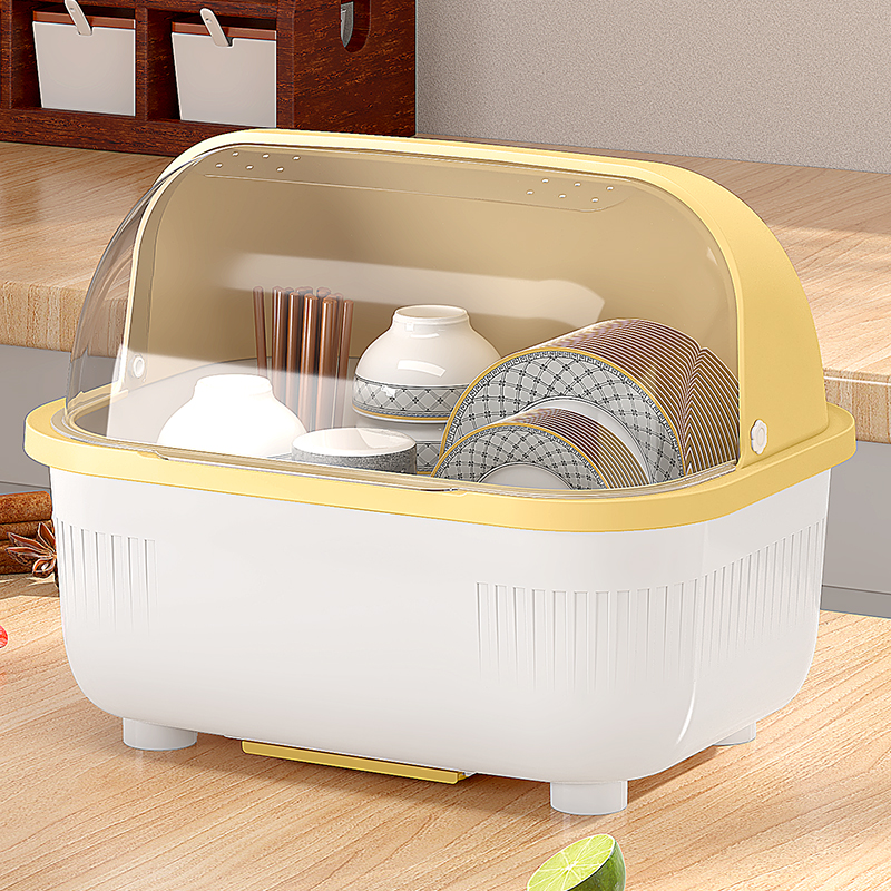 透明装碗筷收纳盒放碗箱沥水带盖碗盘置物架子厨房碗碟收纳百汉喆