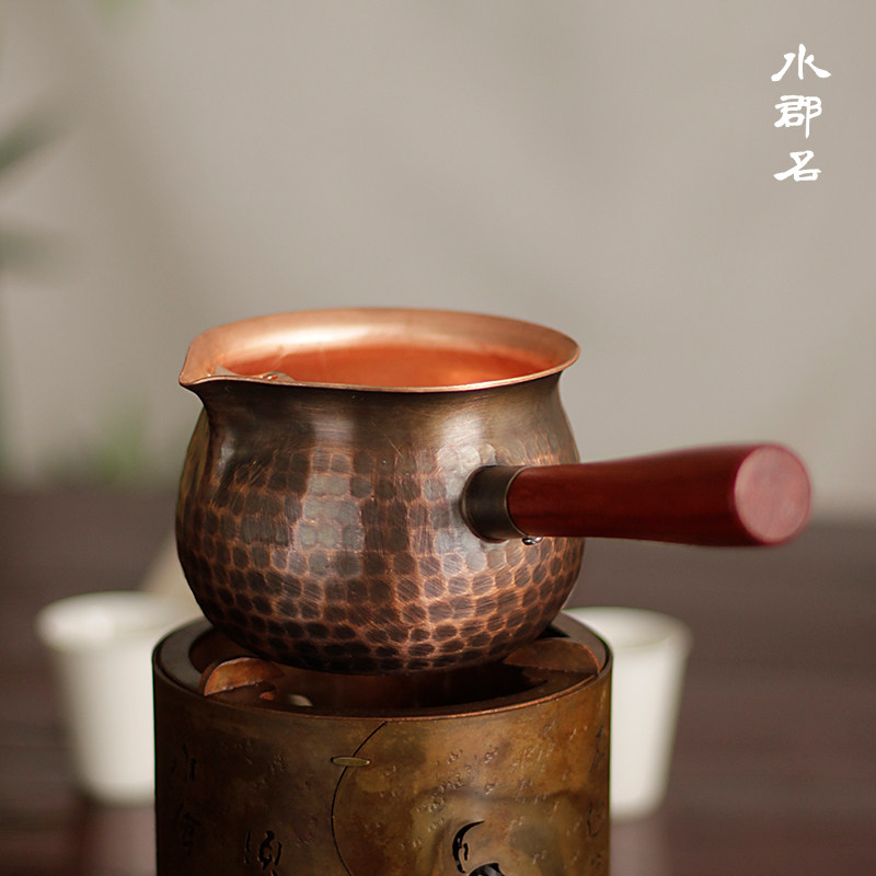水郡名纯紫铜烤茶罐围炉煮茶罐罐铜罐茶煮茶器捶纹铜杯侧把煮茶壶