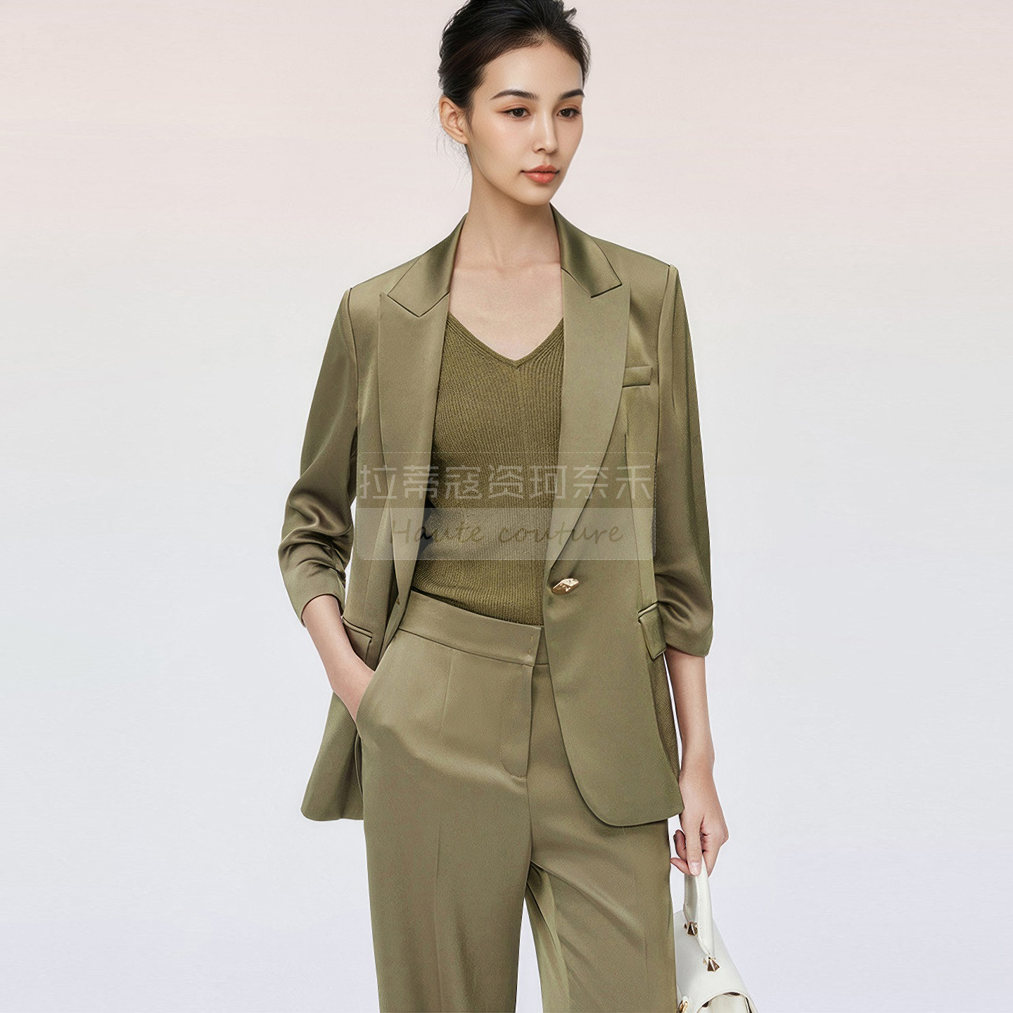 【三醋酸】奈商场同款2025年夏季新款七分袖纯色气质西装外套女蔻
