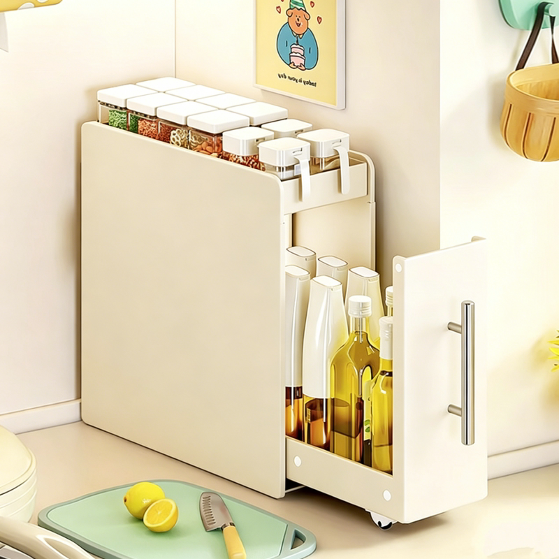 抽拉式厨房调料品置物架厨房多功能调味料台面收纳柜架子盒窄边架