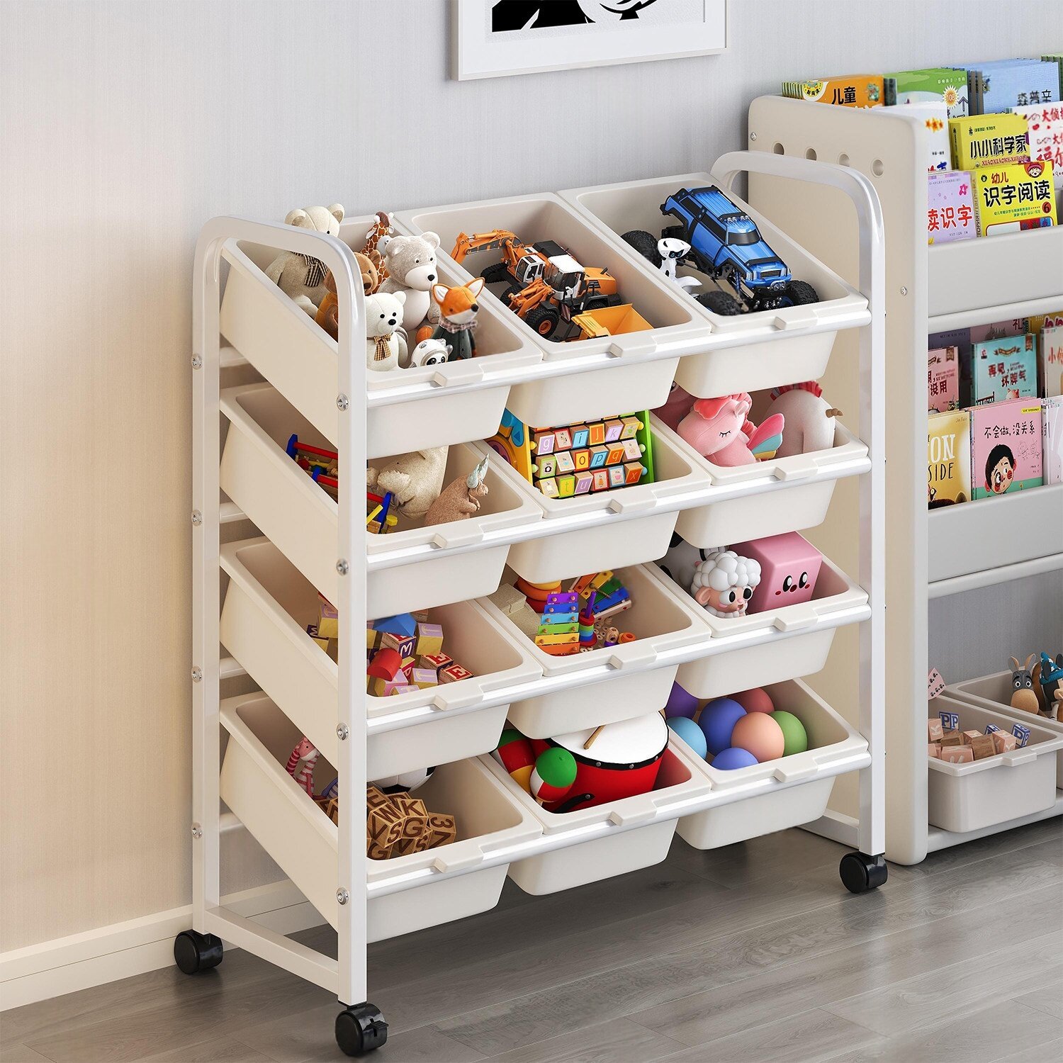 儿童玩具收纳架落地客厅大容量零食置物架小推车宝宝书架分层货架