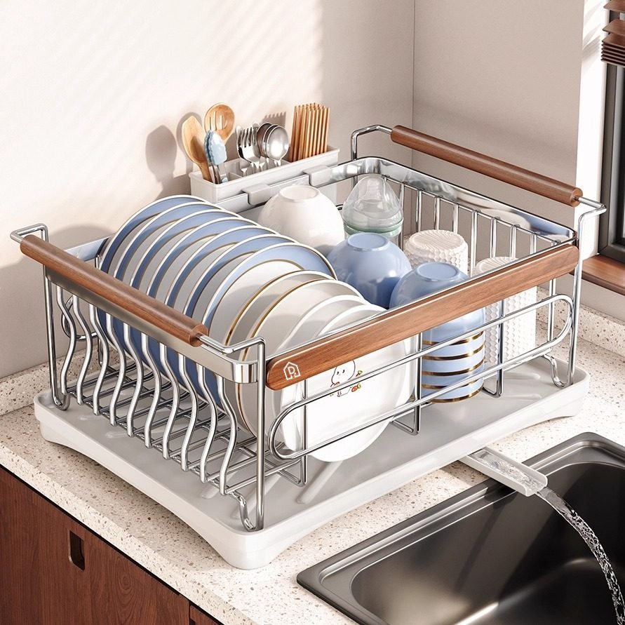 加厚碗碟收纳架沥水篮304不锈钢碗架碗筷收纳盒放碗盘厨房置物架