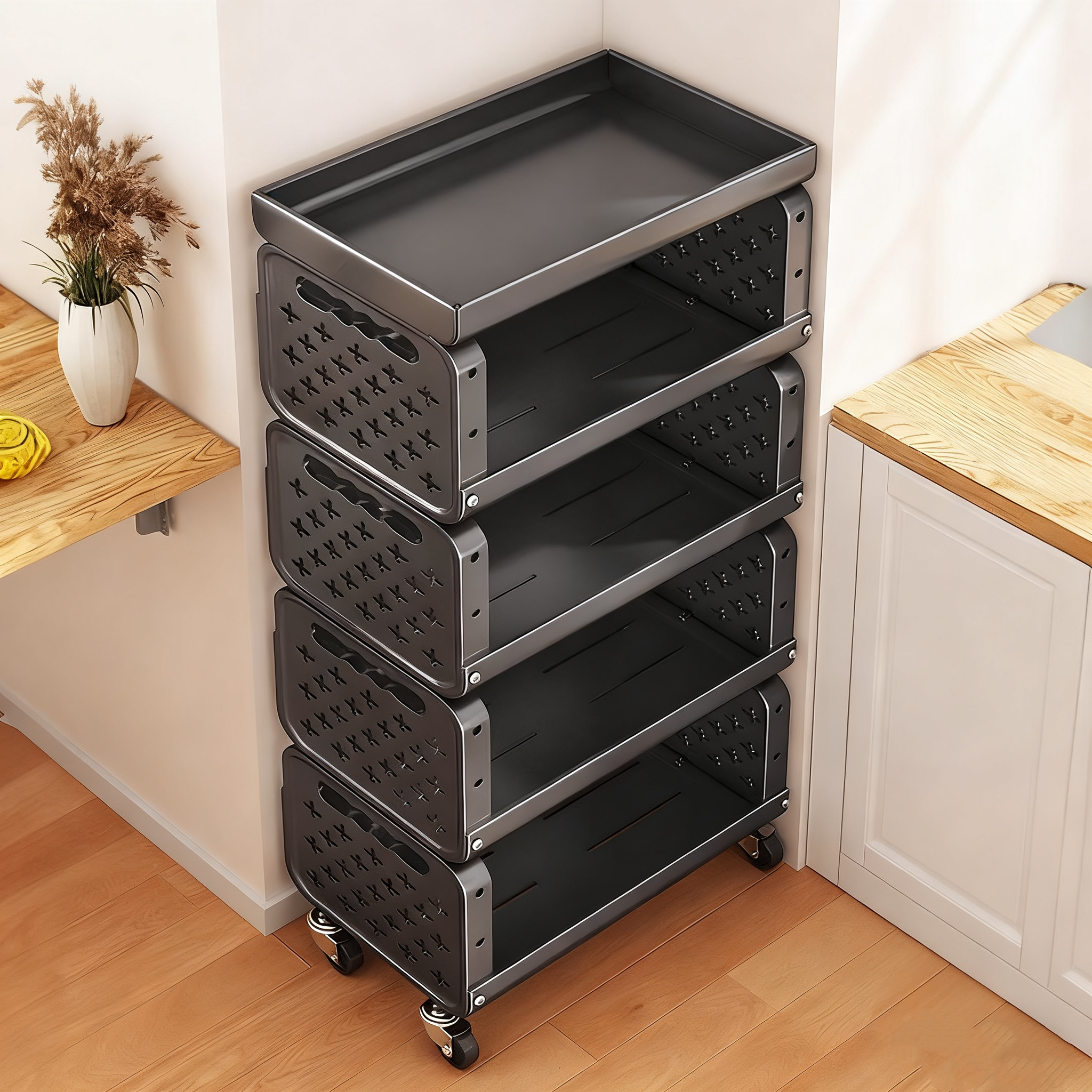 家用厨房置物架落地果蔬小推车多层耐用新款带滑轮水果蔬菜储物架