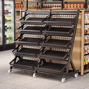 五层零食货架超市小食品饮料展示筐架便利店生鲜店加宽推车置物架