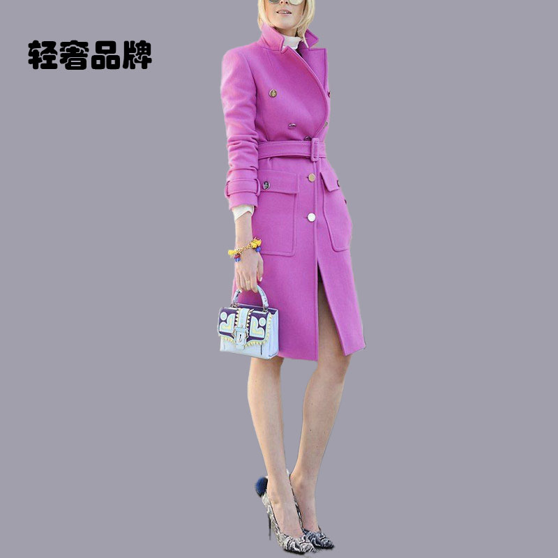 朗姿约定女神范洋气粉气质女风衣毛呢外套