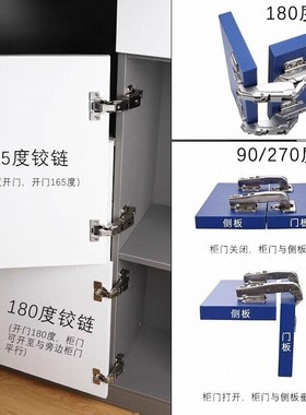 90度270度180度平开门铰链一字165度大角度转角柜门特殊合页门铰