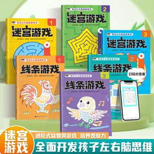 专注力大挑战游戏书迷宫游戏线条游戏提升适合2-3-6-8岁以上宝宝左右脑开发思维训练书分级训练零基础低难度高难度练习册走迷宫