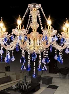 蓝色吊灯欧式餐厅灯彩色水晶灯客厅灯具卧室创意KTV装饰网咖灯饰