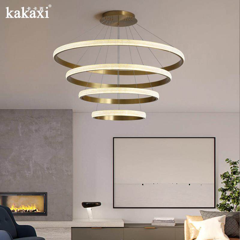 北欧轻奢LED客厅餐厅吊灯亚克力铝材酒店客房展厅三圈圆环吊线灯