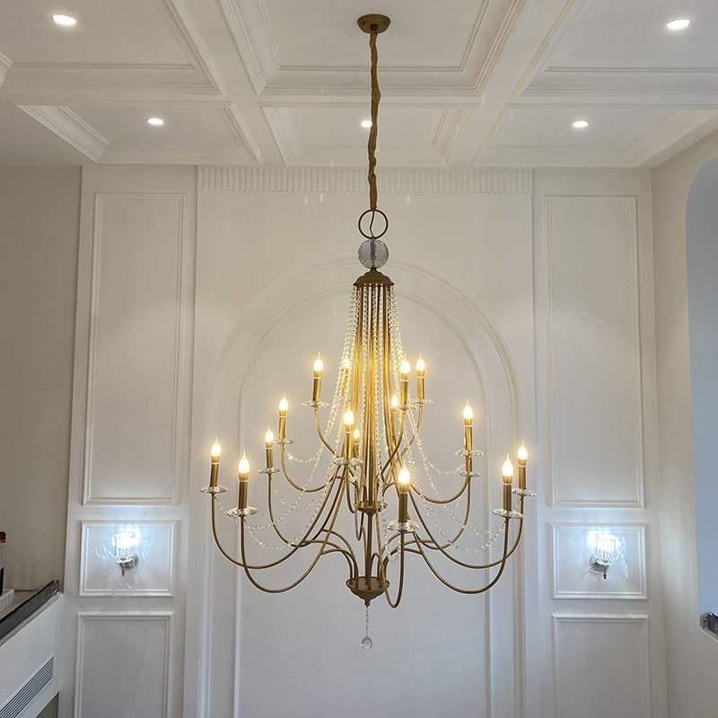 客厅灯水晶美式Loft大吊灯法式挑空复式楼梯吊灯餐厅灯具创意别墅