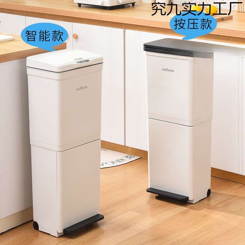 双层分类二合一厨房专用垃圾桶家用大号加高免弯腰干湿分离可移动