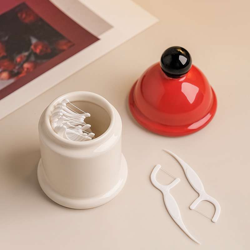 贝汉美可爱牙签筒创意家用高颜值陶瓷牙线盒棉签罐客厅餐厅收纳盒