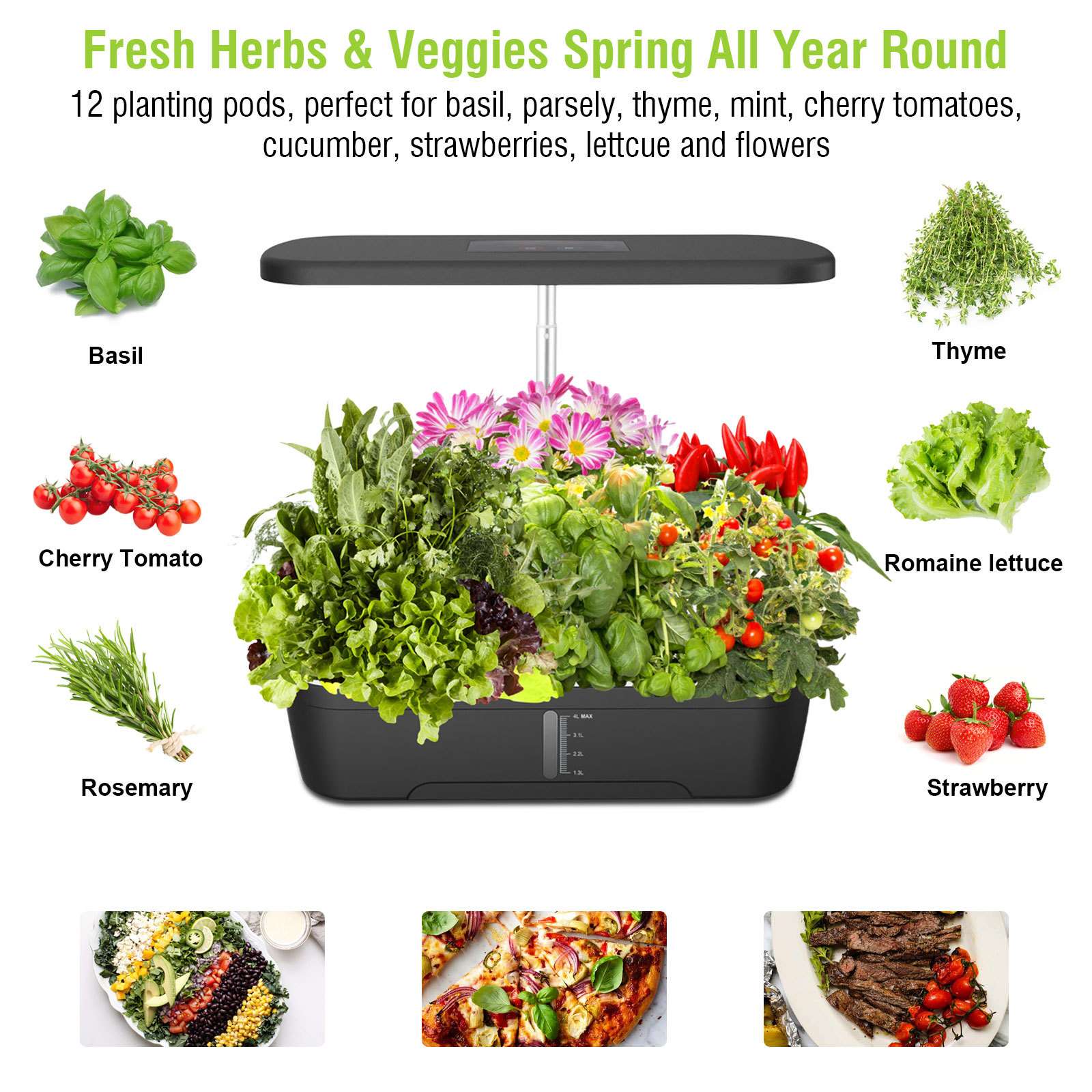 亚马逊12孔水培机 植物生长灯无土栽培植物灯 家用智能蔬菜 种植