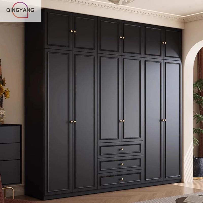 中古风法式黑色衣柜家用卧室小户型暗黑系美式经典复古成品大衣橱