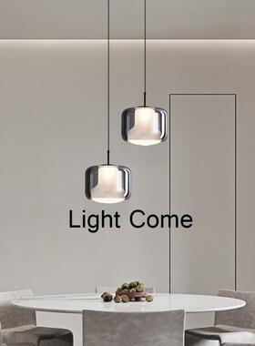 现代极简高档玻璃小吊灯三头餐厅灯单头卧室床头创意全铜黑色灯具
