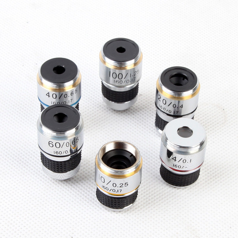 探微光学生物显微镜配件185型物镜4X10X40X100X消色全金属立体镜