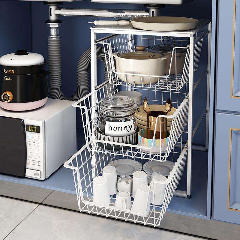 SI6K厨房橱柜分层架柜内置物架下水拉篮柜子碗碟抽屉式收纳篮筐