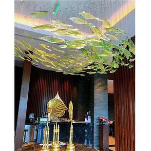 艺术玻璃吊灯树叶造型异性灯具大堂酒店宴会宾馆用灯饰非标定