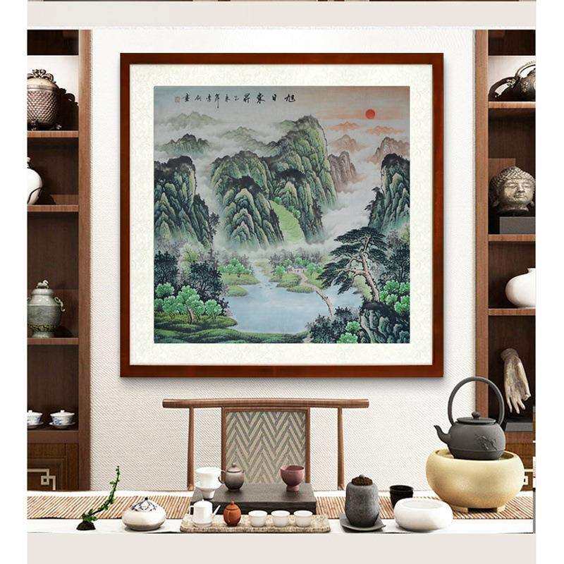 国画纯手工山水画办公室挂画玄关装饰画聚宝盆风水画水墨原稿带框