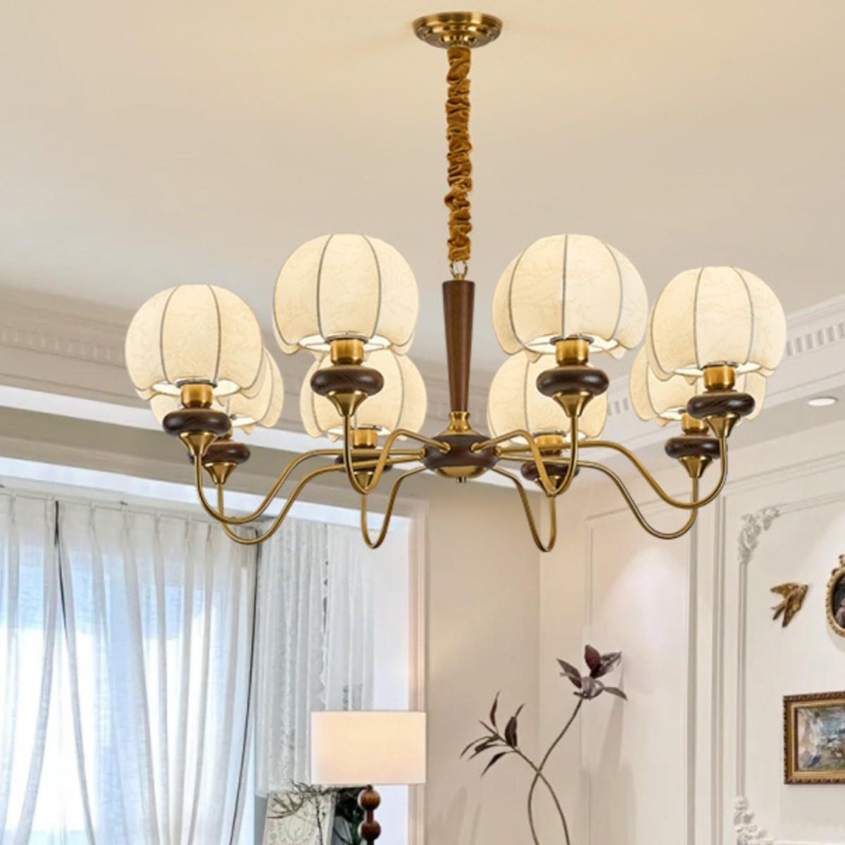 法式中古客厅吊灯布艺花纹卧室灯美式复古餐厅灯南洋风胡桃木灯