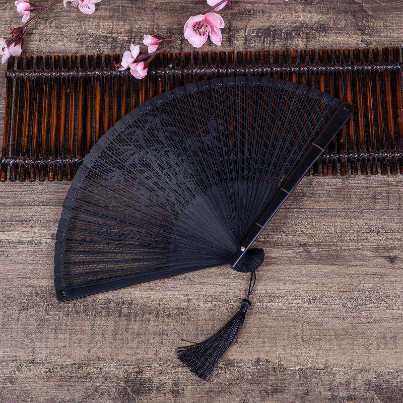 欧版复古雕刻全竹扇雅香女扇镂空雕花中国风扇子女式迷你小扇折扇