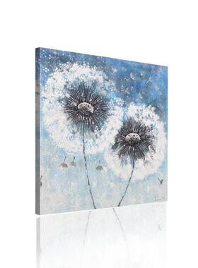2023新款蓝色蒲公英纯手工客厅挂画纯手绘油画外贸热销手工画
