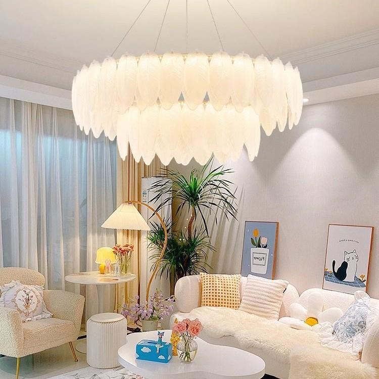 法式轻奢水晶吊灯后现代奶油风羽毛客厅卧室灯具套餐组合2025新款