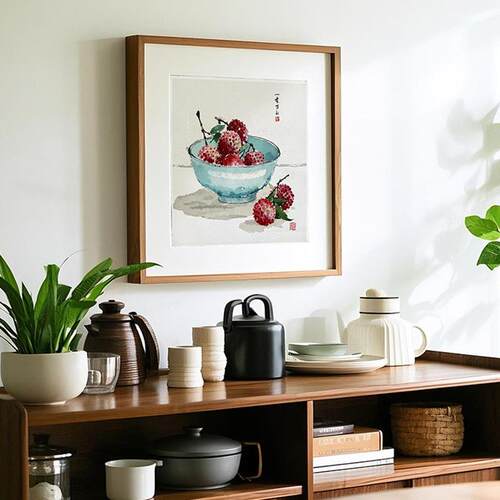 新中式红荔枝卧室装饰画高级感法式复古客厅挂画新款水果餐厅壁画