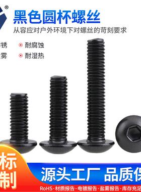 3x3→3x40黑色圆杯螺丝 ISO7380不锈钢圆头 内六角高盐雾防锈螺丝