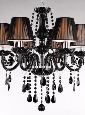 6头黑色水晶吊灯带灯罩黑色蜡烛灯带帽供货国外网站跨境平台等