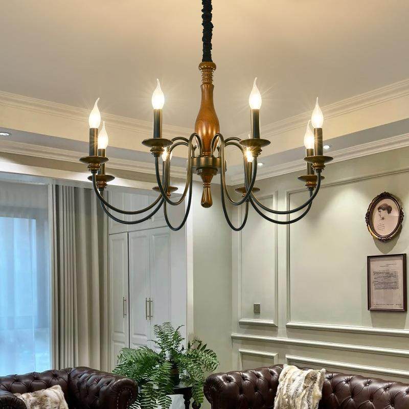 美式复古吊灯客厅实木卧室餐厅书房灯乡村风民宿烛台灯具复古风
